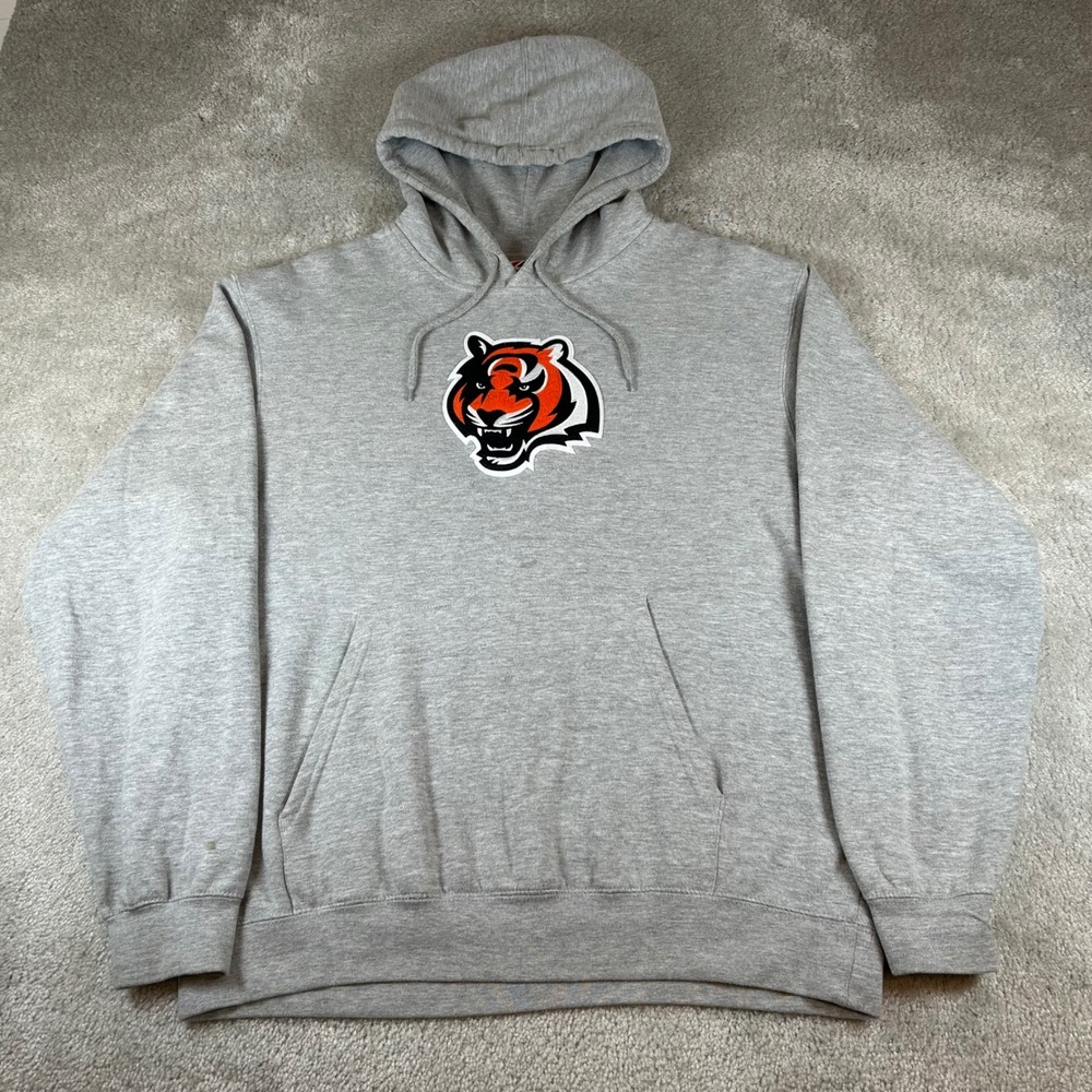 VTG Majestic Cincinnati Bengals Hoodie Mens XL Gray Embroidered Tiger Sweatshirt